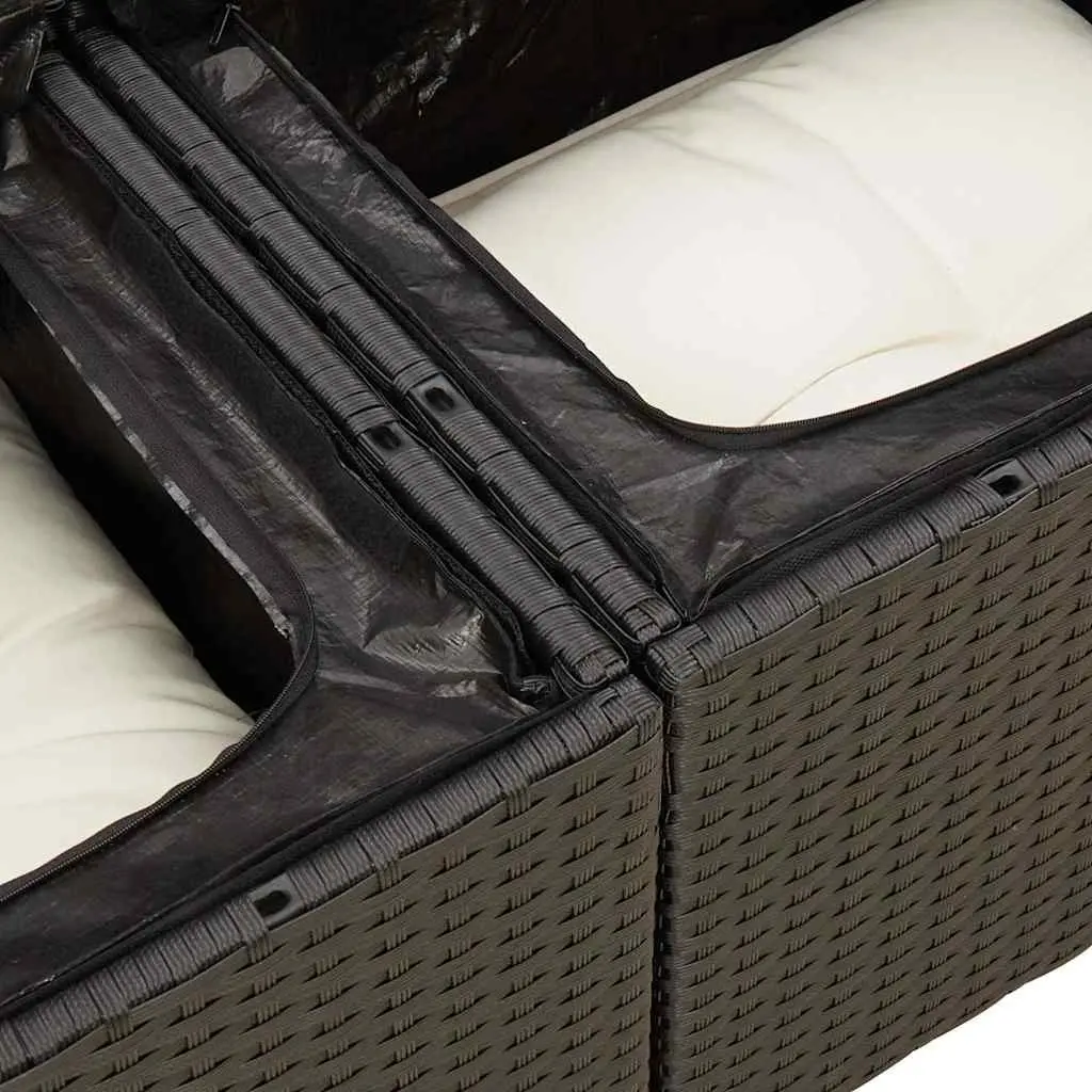 Garden Sofa Set 10 Piece Outdoor Furniture Black PE Rattan with Adjustable Table and Storage Compartment