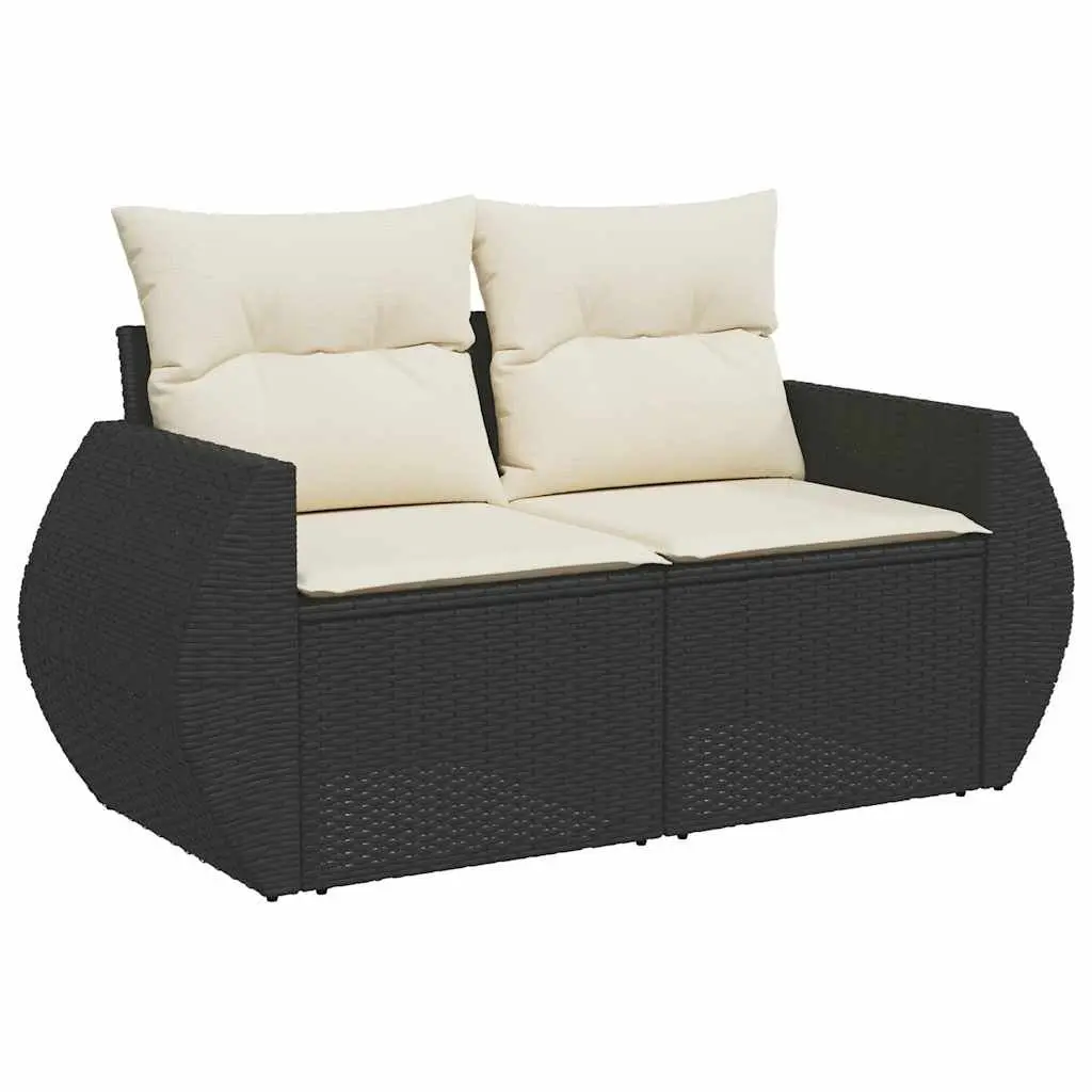5 Piece Garden Sofa Set Black Poly Rattan Outdoor Furniture Adjustable Table Storage Compartments Removable Cushion Covers