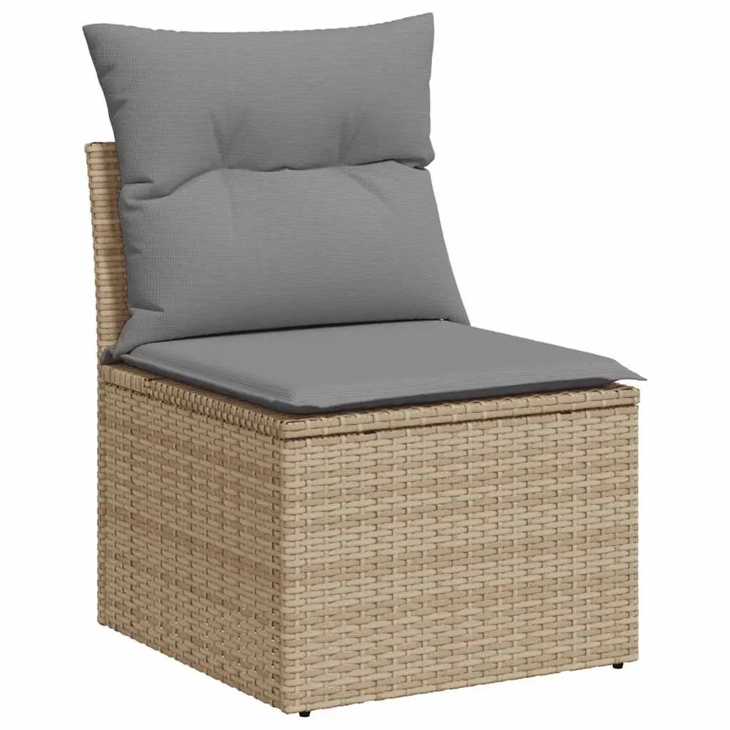 Garden Sofa Set 5 Piece Beige Poly Rattan Outdoor Lounge with Adjustable Table and Storage Compartment