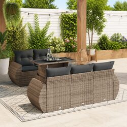 Garden Sofa Set 6 Piece Grey Poly Rattan Outdoor Furniture Patio Seating with