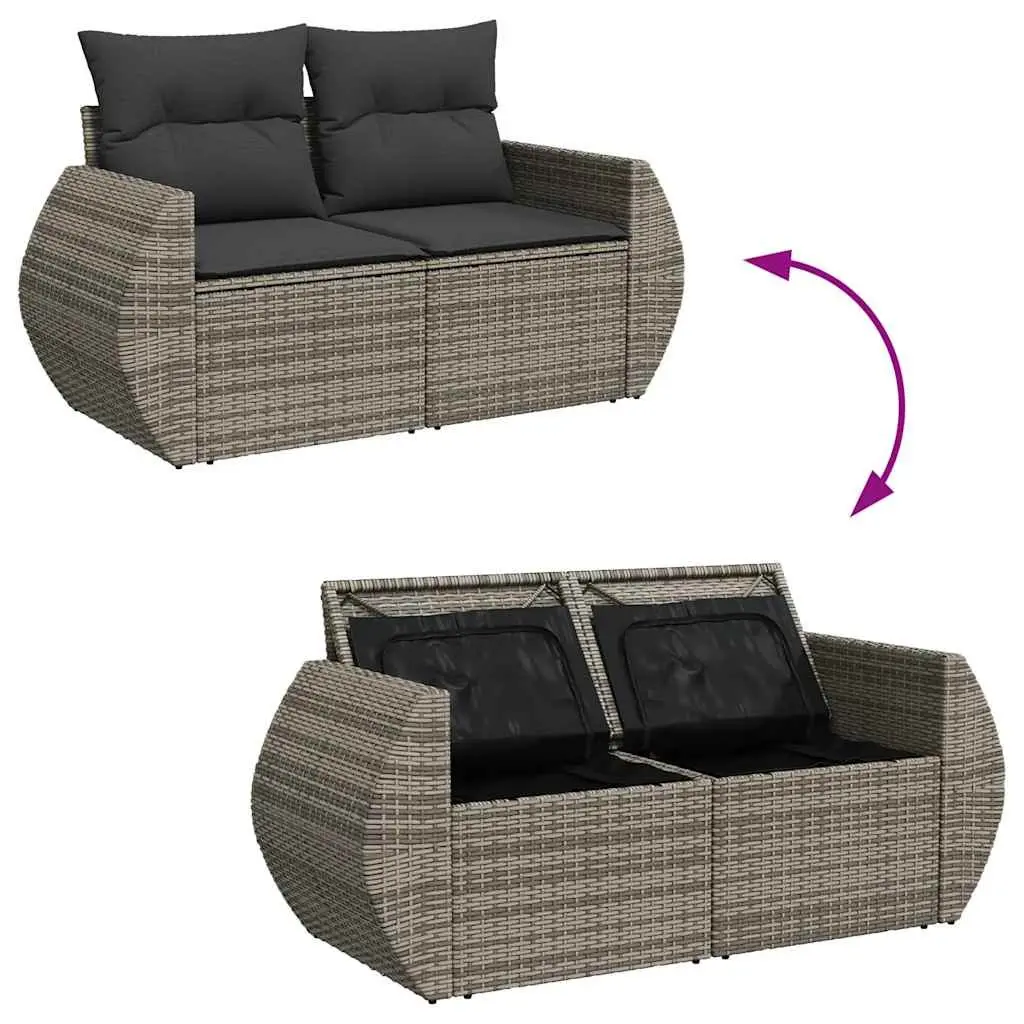 Garden Sofa Set 6 Piece Grey Poly Rattan Outdoor Furniture with Adjustable Table and Storage Bags
