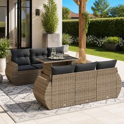 Elegant 7 Piece Grey Rattan Sofa Set for Your Patio