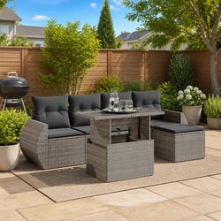 Garden Sofa Set 6 Piece Grey Outdoor Patio Furniture with Storage Cushions