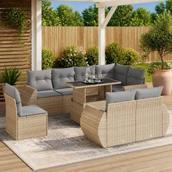 9-Piece Beige Patio Furniture Set with Cushions and Storage