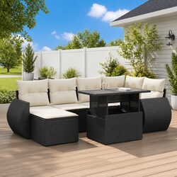 7 Piece Garden Sofa Set with Cushions Storage Black Poly Rattan Outdoor