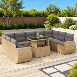 Stylish Beige Poly Rattan 10 Piece Outdoor Sofa Set
