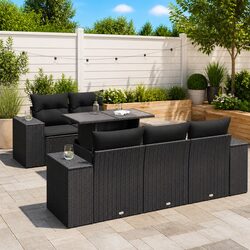 Garden Sofa Set 6 Piece Outdoor Furniture Patio Black Poly Rattan Modular
