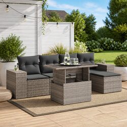 Garden Sofa Set 6 Piece Outdoor Furniture Grey Poly Rattan Modular Patio Seating