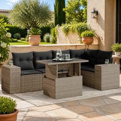 Garden Sofa Set 6 Piece Outdoor Furniture Patio Seating Grey Poly Rattan Modular