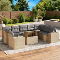 Garden Sofa Set 10 Piece Outdoor Furniture Patio Beige Poly Rattan Modular