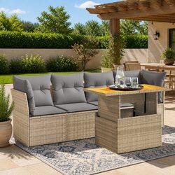 Comfortable Outdoor 5 Piece Sofa Set in Beige Rattan