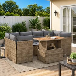 Beige 7-Piece Outdoor Patio Sofa Set with Cushions