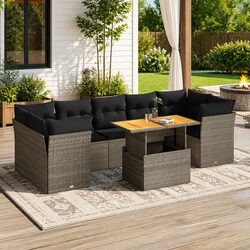 Garden Sofa Set 8 Piece Outdoor Furniture Grey Poly Rattan Modular Patio Seating