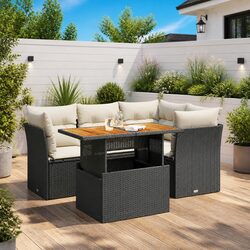Stylish 5 Piece Garden Sofa Set in Black Rattan