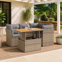 Garden Sofa Set 5 Piece Outdoor Furniture Beige Poly Rattan Patio Lounge with