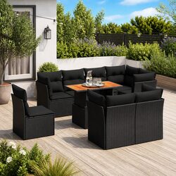 Stylish 9-Piece Black Garden Sofa Set with Cushions
