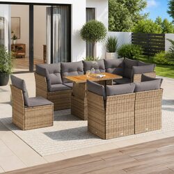 Outdoor Garden Sofa Set 9 Piece Beige Poly Rattan Modular Patio Furniture with