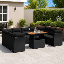 Outdoor 10 Piece Garden Sofa Set in Black Rattan