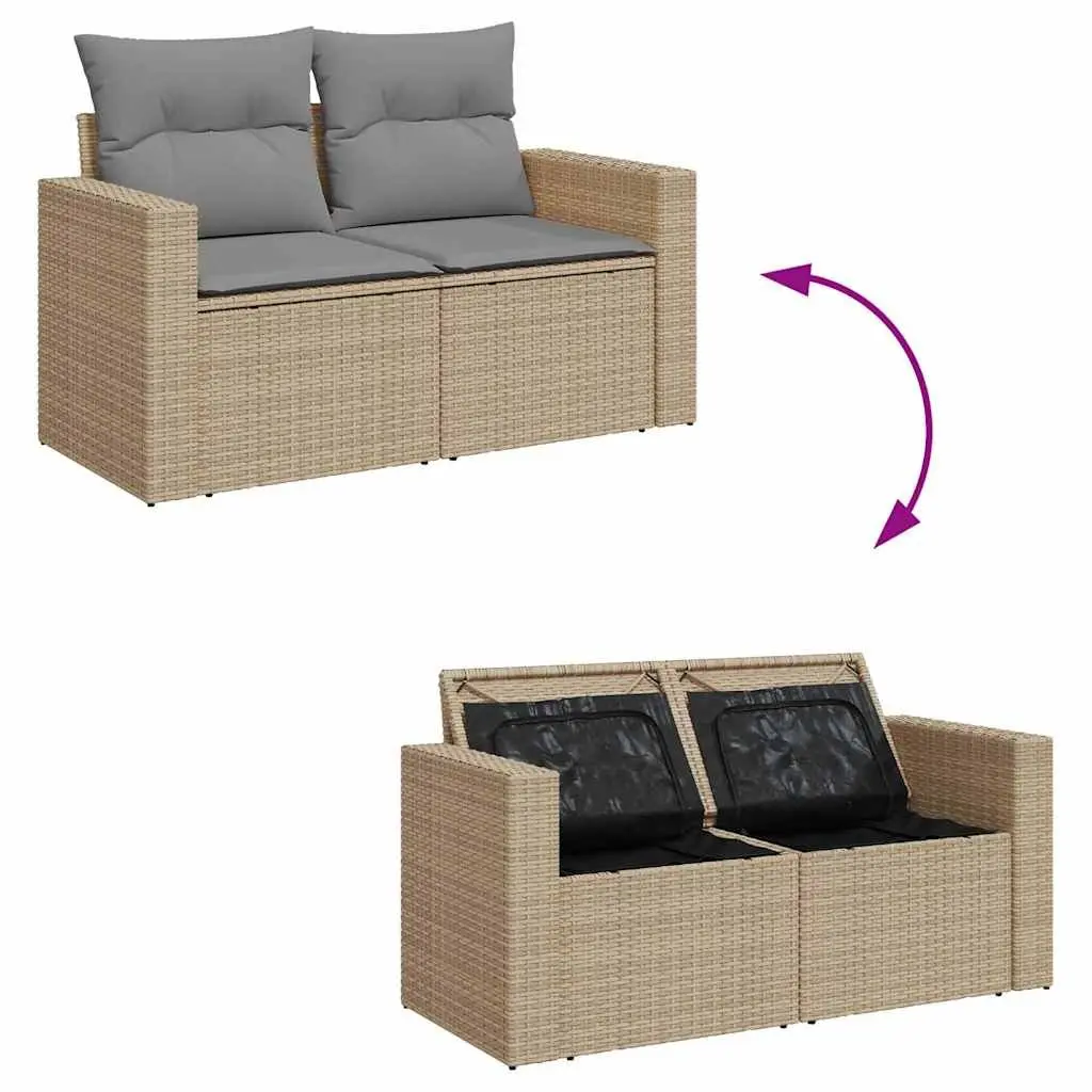 Outdoor Garden Sofa Set 5 Piece Beige Poly Rattan Patio Furniture with Cushions