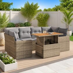 Enhance Your Patio with This 7 Piece Beige Sofa Set