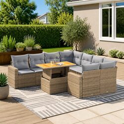 Elevate Your Patio with this 9 Piece Beige Sofa Set