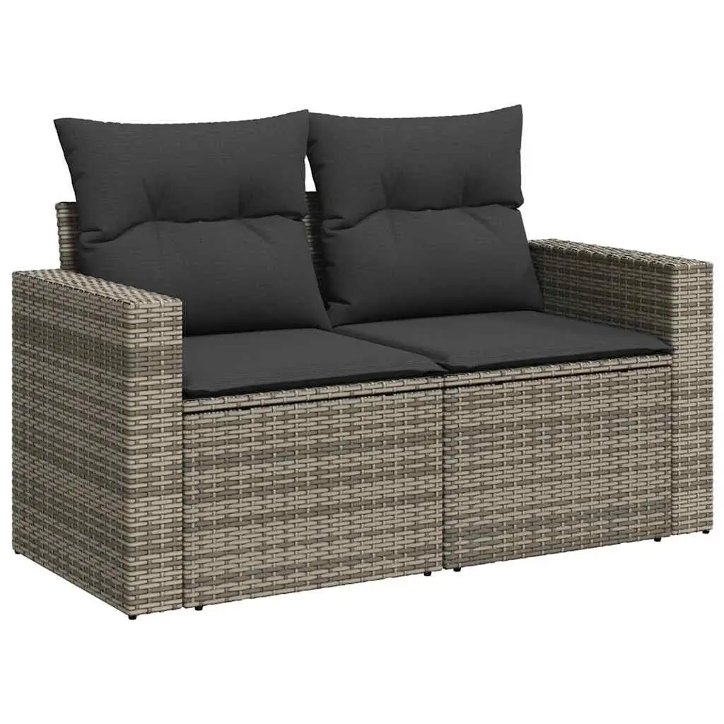 Garden Sofa Set 5 Piece Grey Poly Rattan Outdoor Furniture with Storage Cushions Adjustable Table Removable Washable Covers