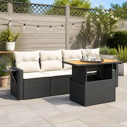 Garden Sofa Set 5 Piece Outdoor Furniture Black Poly Rattan Modular Patio