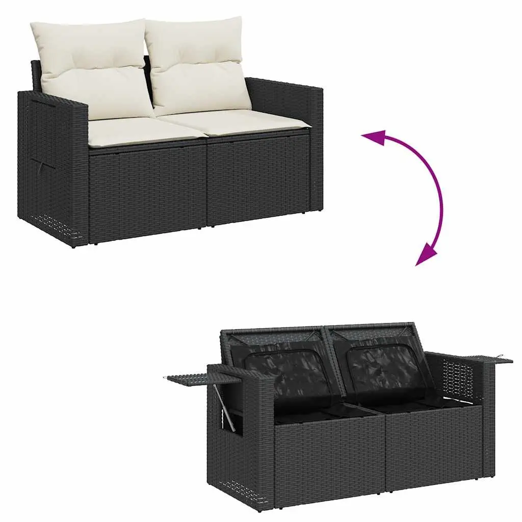 Outdoor Furniture Set 8 Piece Modular Garden Sofa with Storage and Cushions Black