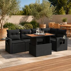 Garden Sofa Set 6 Piece Outdoor Furniture Patio Lounge Black Poly Rattan Modular