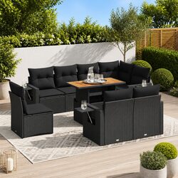 Garden Sofa Set 9 Piece Outdoor Furniture Patio Lounge with Cushions Black
