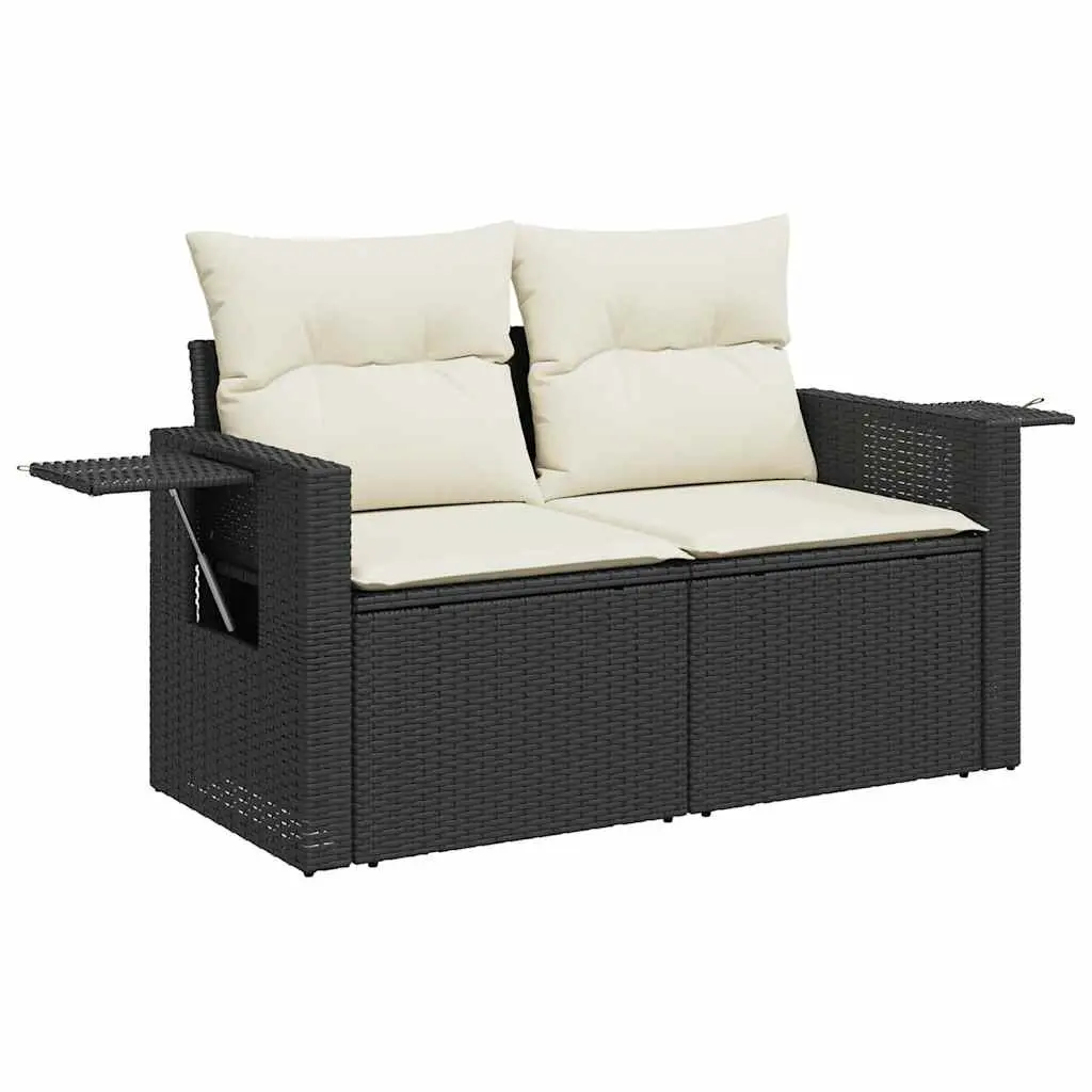 Garden Sofa Set 8 Piece Outdoor Furniture Patio Rattan Black with Cushions Adjustable Table Storage Function