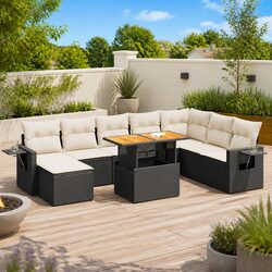 Outdoor 9-Piece Sofa Set in Black Poly Rattan