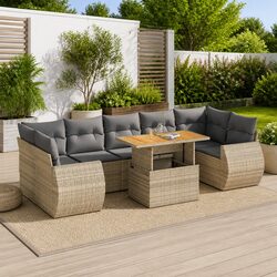 Beige Poly Rattan Garden Sofa Set for Outdoor Spaces