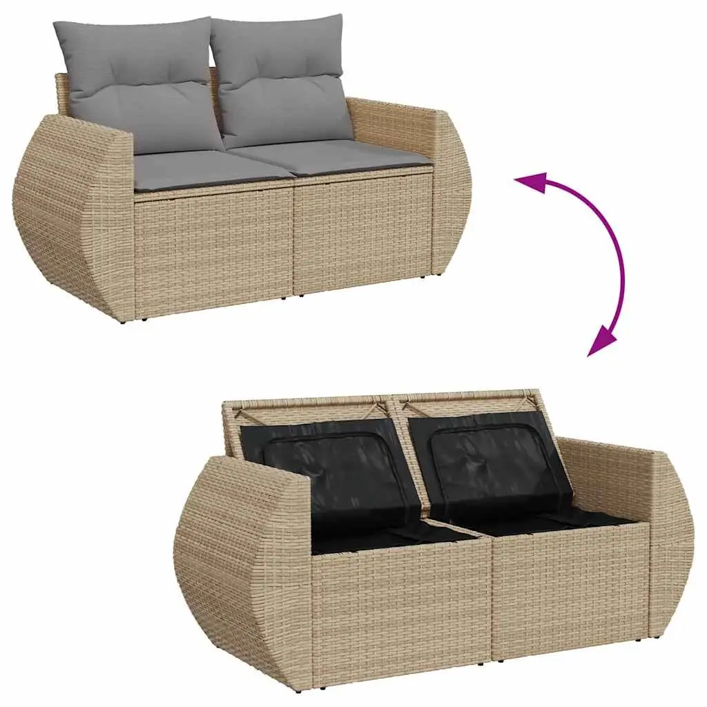 Garden Sofa Set 9 Piece Outdoor Furniture Beige Poly Rattan Patio Lounge with