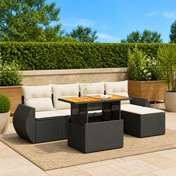 Garden Sofa Set 6 Piece Outdoor Furniture Black Poly Rattan Patio Lounge