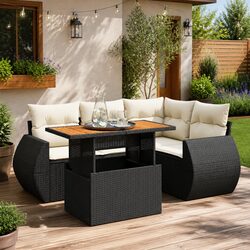 Outdoor 5-Piece Garden Sofa Set - Black Poly Rattan Seating