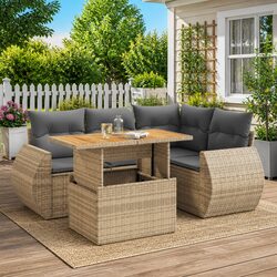 5-Piece Patio Sectional Sofa Set with Beige Cushions
