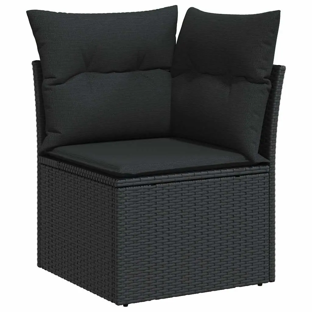 7 Piece Modular Outdoor Sofa Set Black PE Rattan Weather Resistant with Adjustable Tabletop and Cushions