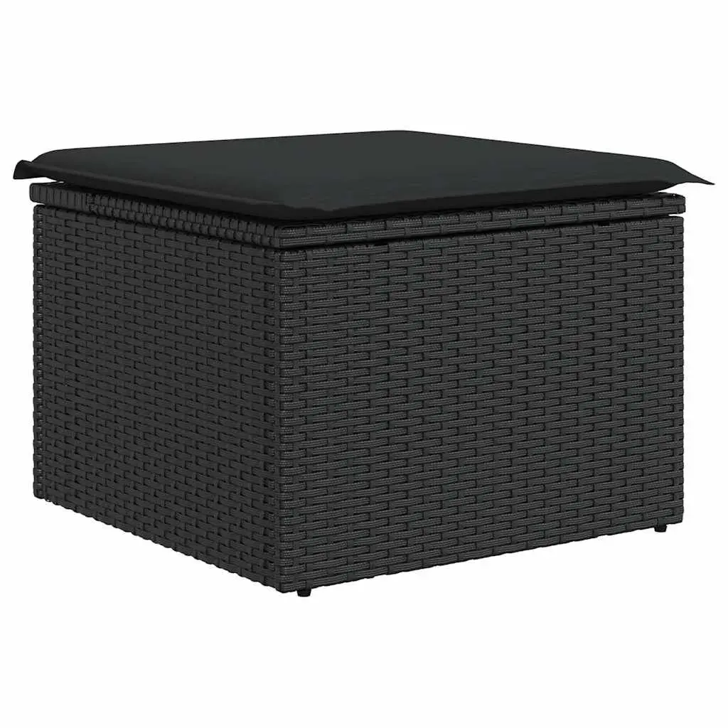 7 Piece Modular Outdoor Sofa Set Black PE Rattan Weather Resistant with Adjustable Tabletop and Cushions