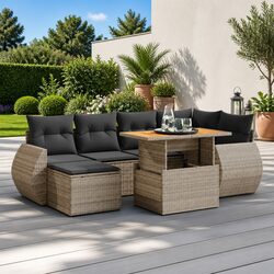 7 Piece Garden Sofa Set with Storage Cushions Grey Outdoor Patio Furniture