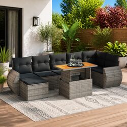 Garden Sofa Set 8 Piece Outdoor Furniture Patio Grey Poly Rattan Modular Lounge