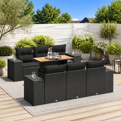 Stylish 7-Piece Black Rattan Garden Sofa for Relaxation