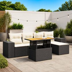 Stylish Outdoor 6-Piece Black Rattan Sofa Set