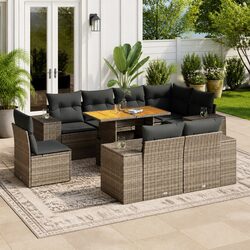 Comfortable 9-Piece Outdoor Lounge Set - Grey Rattan