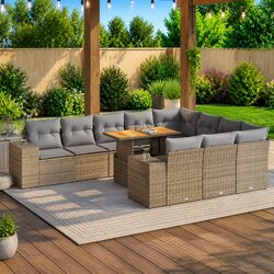 Outdoor 10-Piece Garden Sofa Set with Beige Cushions