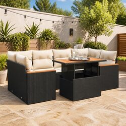 Garden Sofa Set 6 Piece Outdoor Furniture Black Poly Rattan Modular Patio