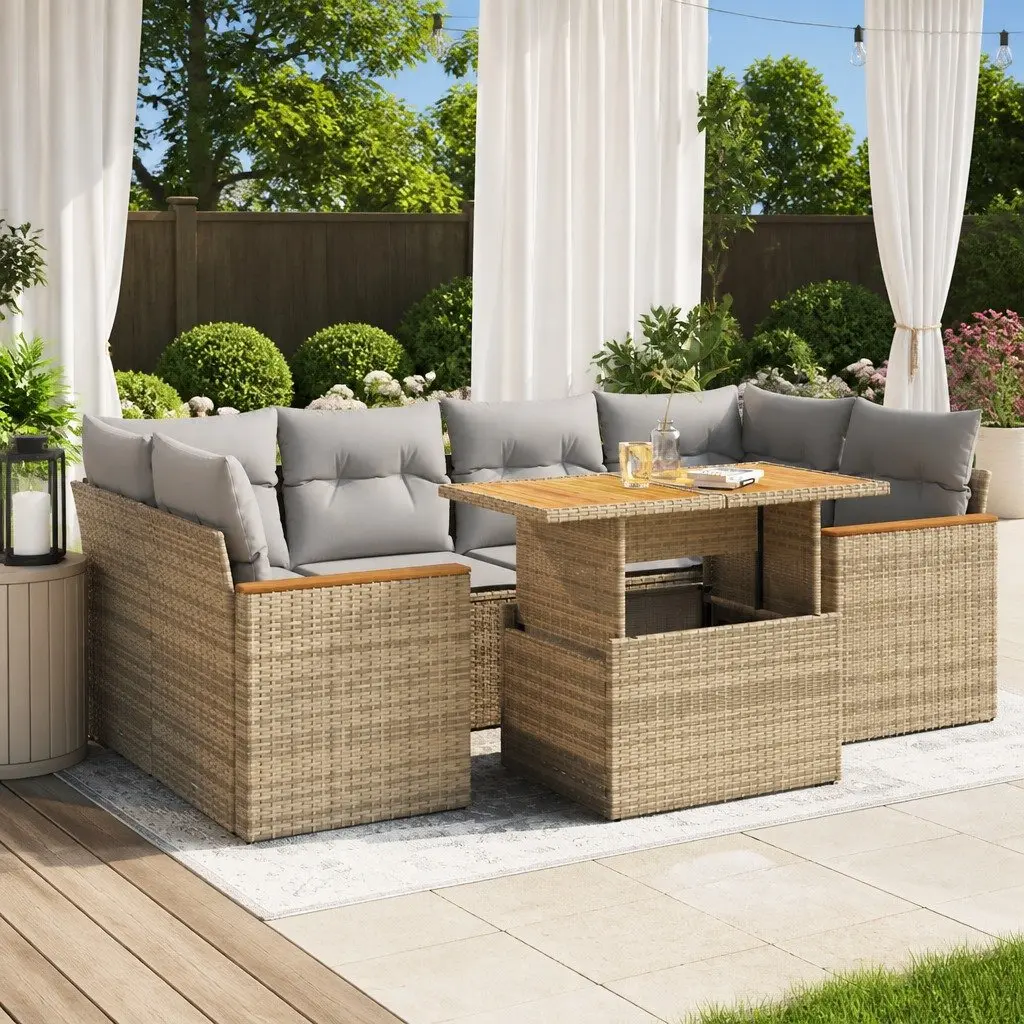 Garden Sofa Set 6 Piece Outdoor Furniture Beige Poly Rattan Modular Patio