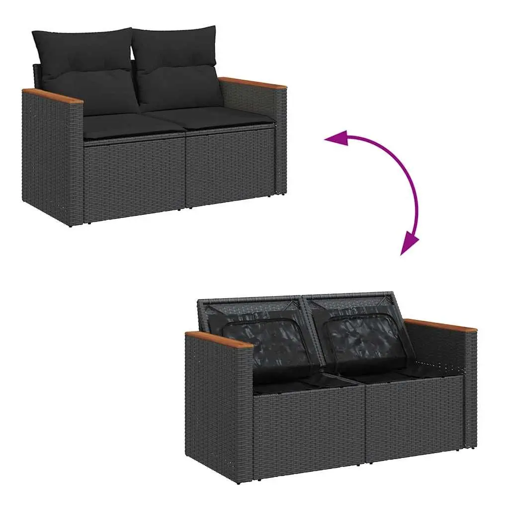 Garden Sofa Set 5 Piece Outdoor Furniture Black Poly Rattan with Cushions
