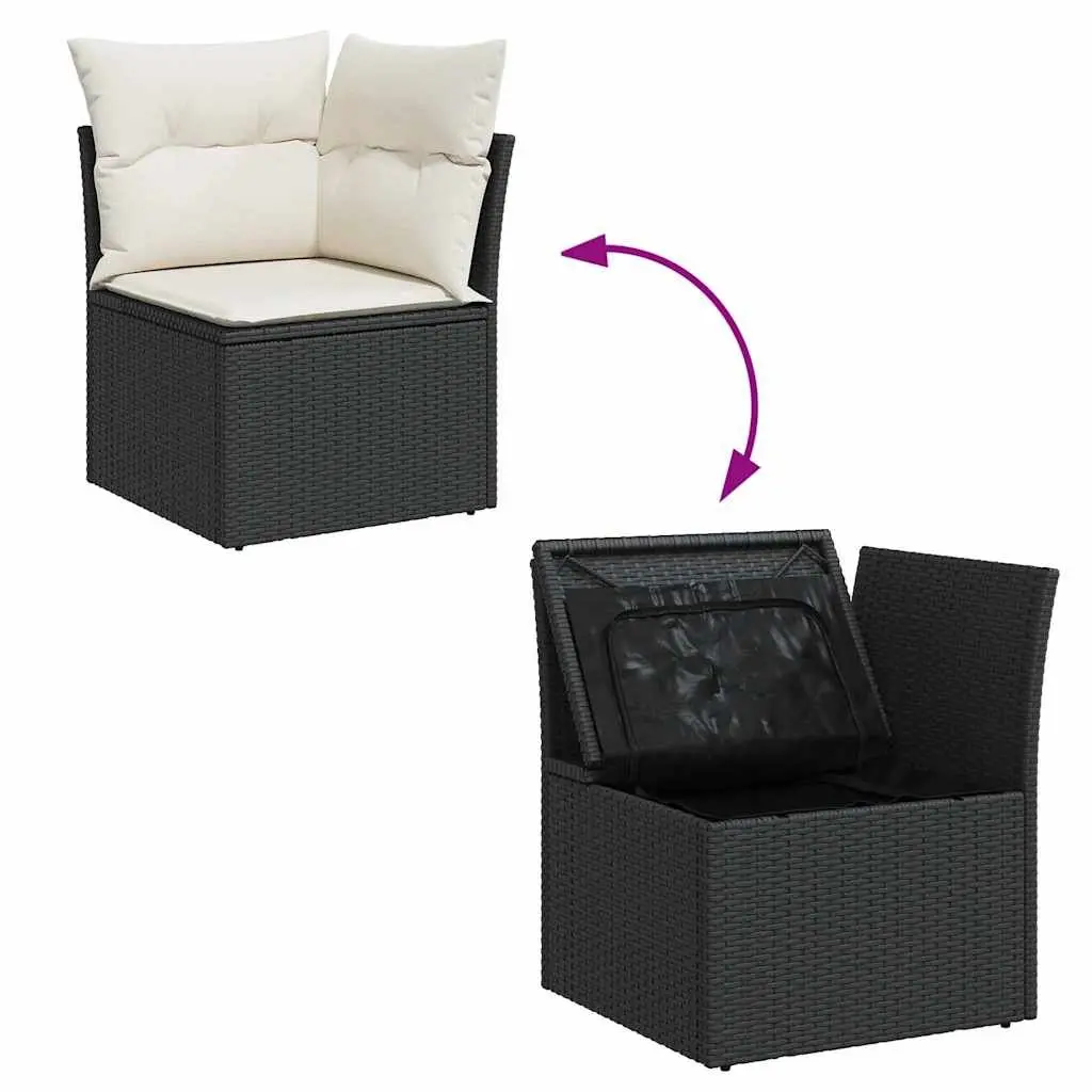 7 Piece Outdoor Garden Sofa Set with Storage Cushions Black Poly Rattan Patio