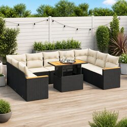 Outdoor 10-Piece Garden Sofa Set in Black with Cushions